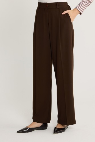 Palazzo Krep Pantolon Kahve - Thumbnail