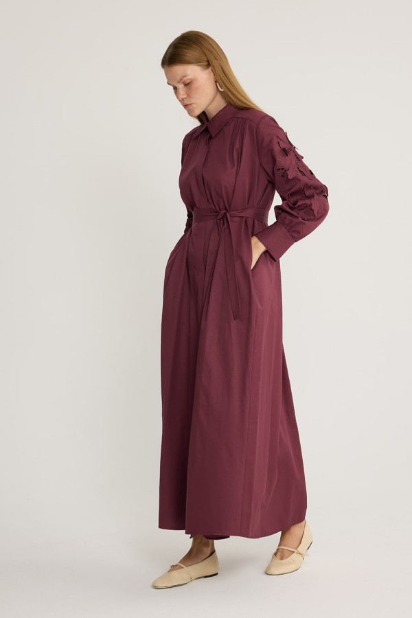 Perla Nakışlı Elbise Bordo