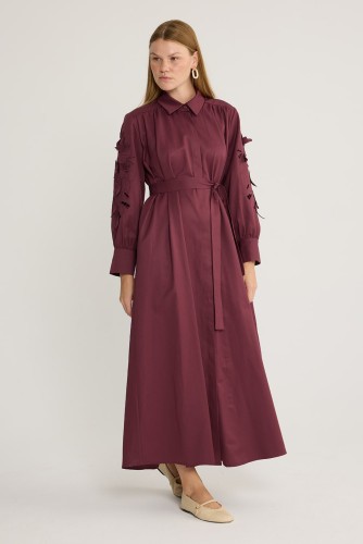 Perla Nakışlı Elbise Bordo - Thumbnail