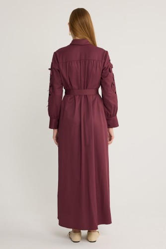 Perla Nakışlı Elbise Bordo - Thumbnail