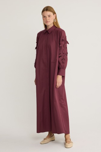 Perla Nakışlı Elbise Bordo - Thumbnail