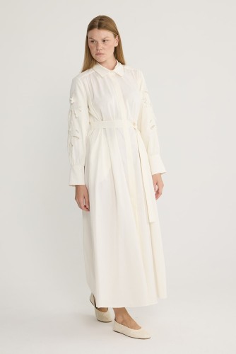 Perla Nakışlı Elbise Ekru - Thumbnail