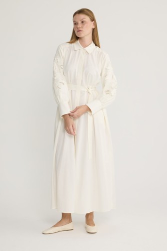 emiles - Perla Nakışlı Elbise Ekru