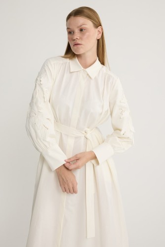 Perla Nakışlı Elbise Ekru - Thumbnail