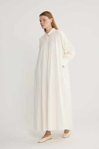 Perla Nakışlı Elbise Ekru - Thumbnail