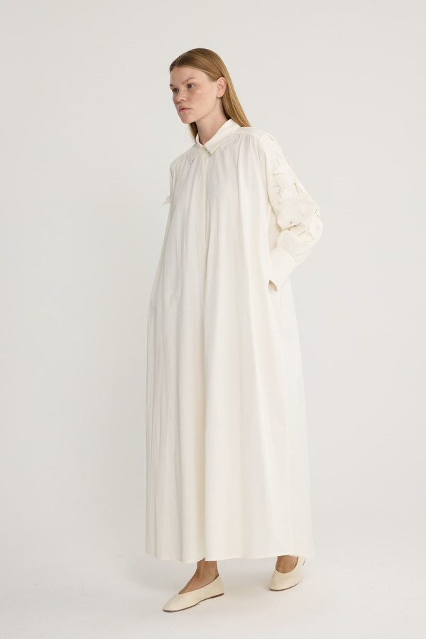 Perla Nakışlı Elbise Ekru