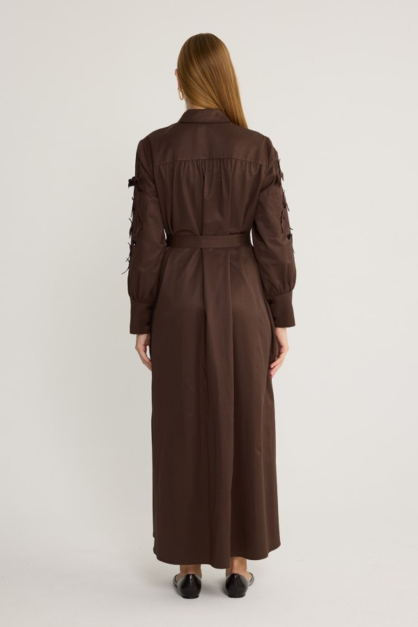 Perla Nakışlı Elbise Kahve