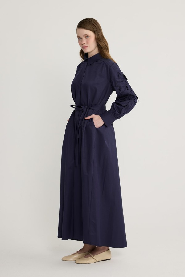 Perla Nakışlı Elbise Lacivert