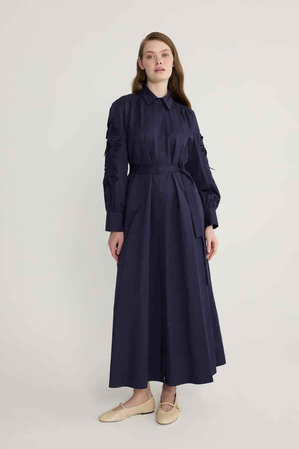 Perla Nakışlı Elbise Lacivert