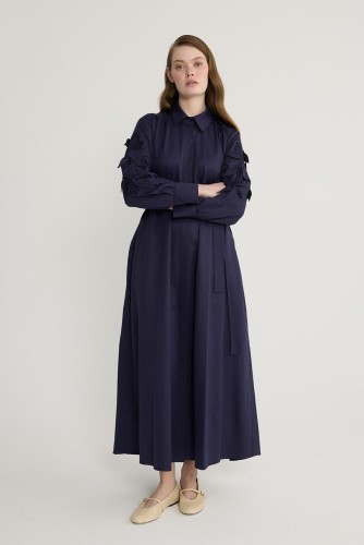 Perla Nakışlı Elbise Lacivert - Thumbnail