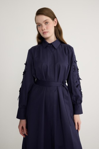 Perla Nakışlı Elbise Lacivert - Thumbnail