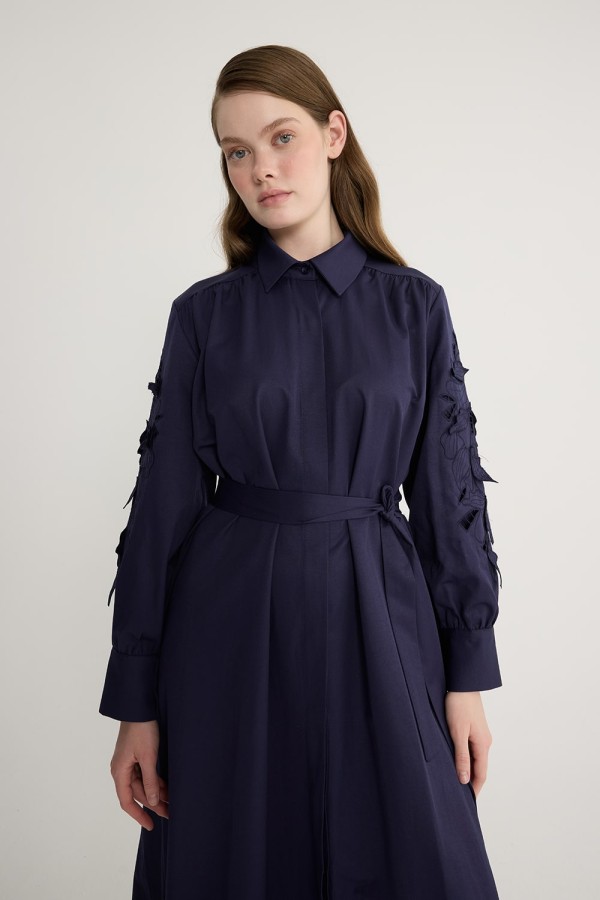 Perla Nakışlı Elbise Lacivert