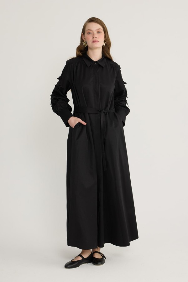 Perla Nakışlı Elbise Siyah