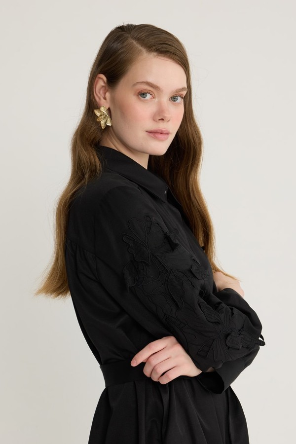 Perla Nakışlı Elbise Siyah