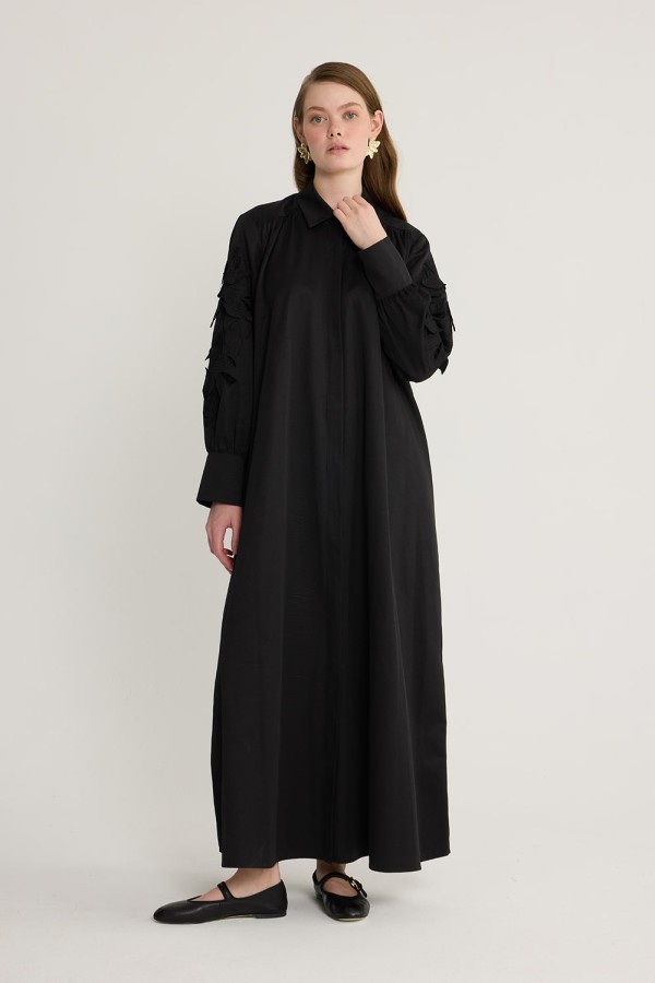 Perla Nakışlı Elbise Siyah