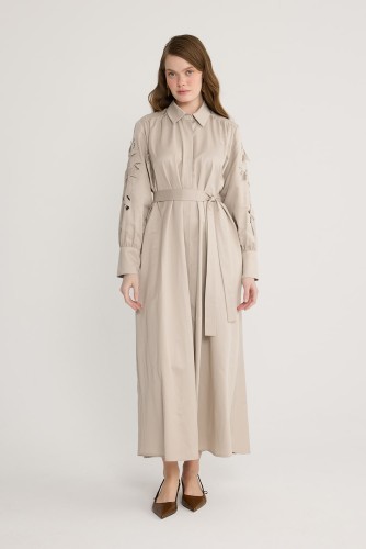 Perla Nakışlı Elbise Vizon - Thumbnail