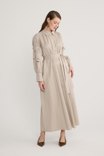 Perla Nakışlı Elbise Vizon - Thumbnail