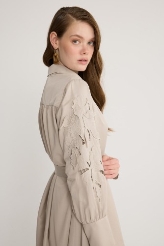 Perla Nakışlı Elbise Vizon - Thumbnail