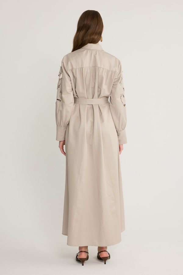 Perla Nakışlı Elbise Vizon