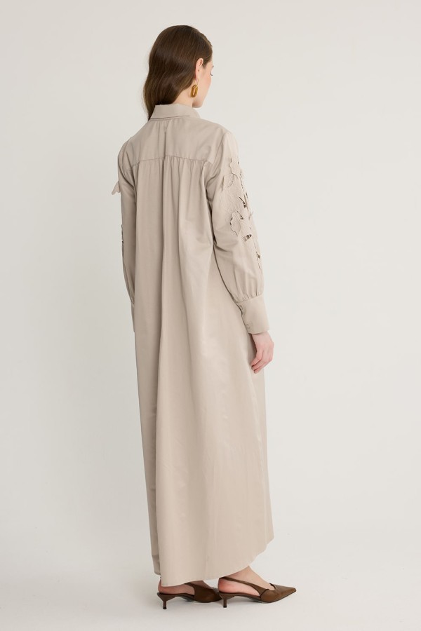 Perla Nakışlı Elbise Vizon