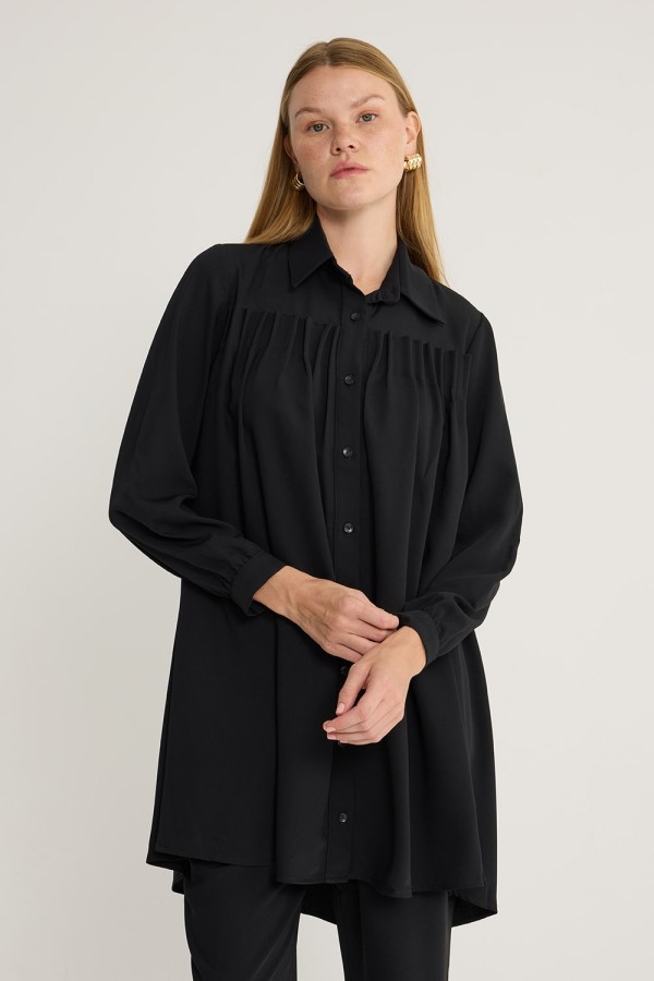 Pile Detaylı Takım Siyah