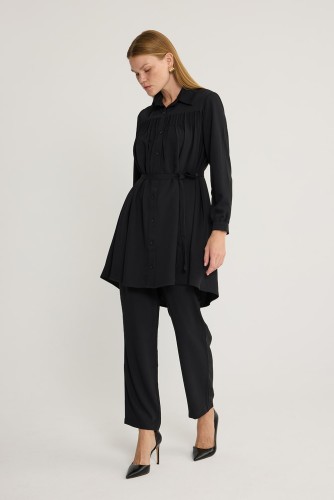 Pile Detaylı Takım Siyah - Thumbnail