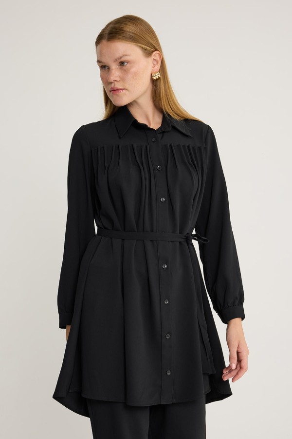 Pile Detaylı Takım Siyah