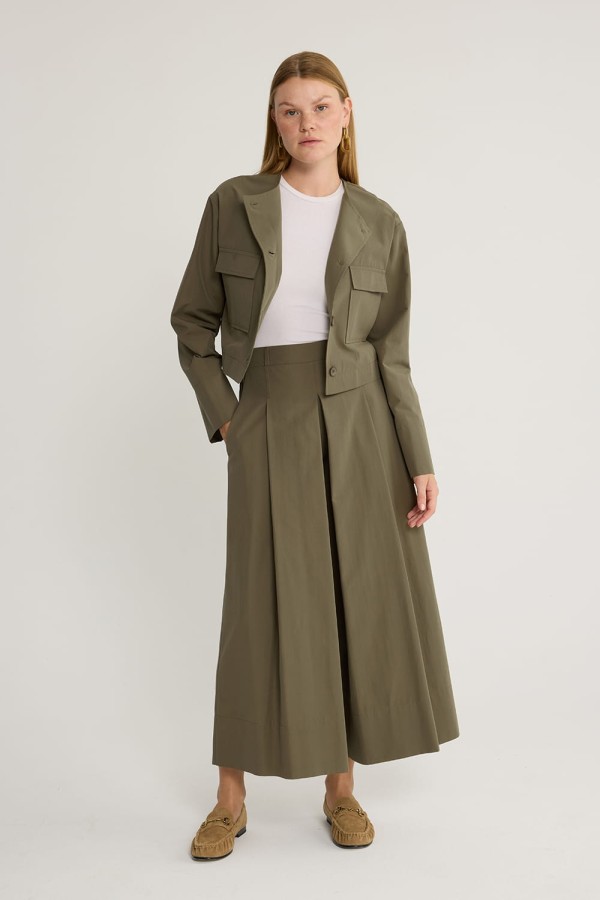 Pileli Pantolon Etek Haki