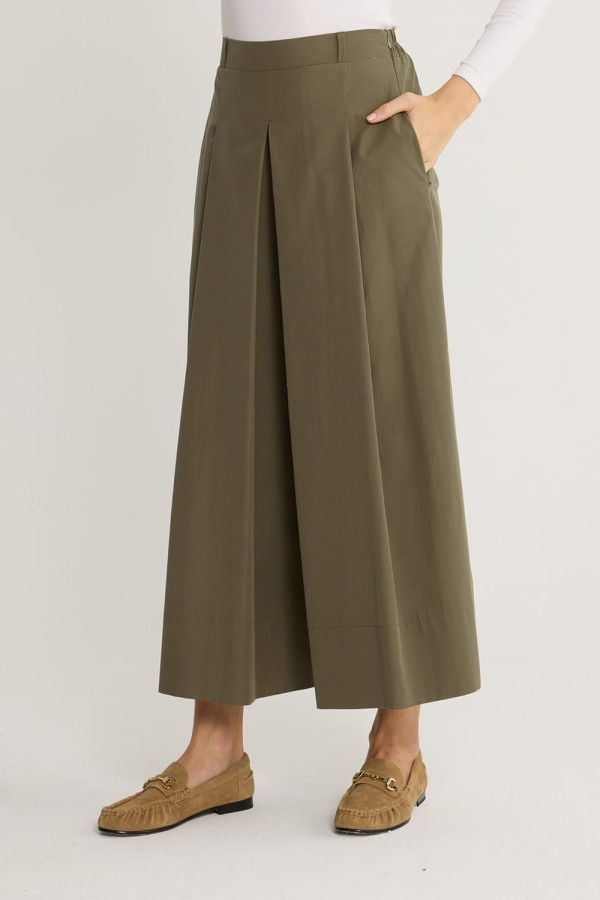 Pileli Pantolon Etek Haki