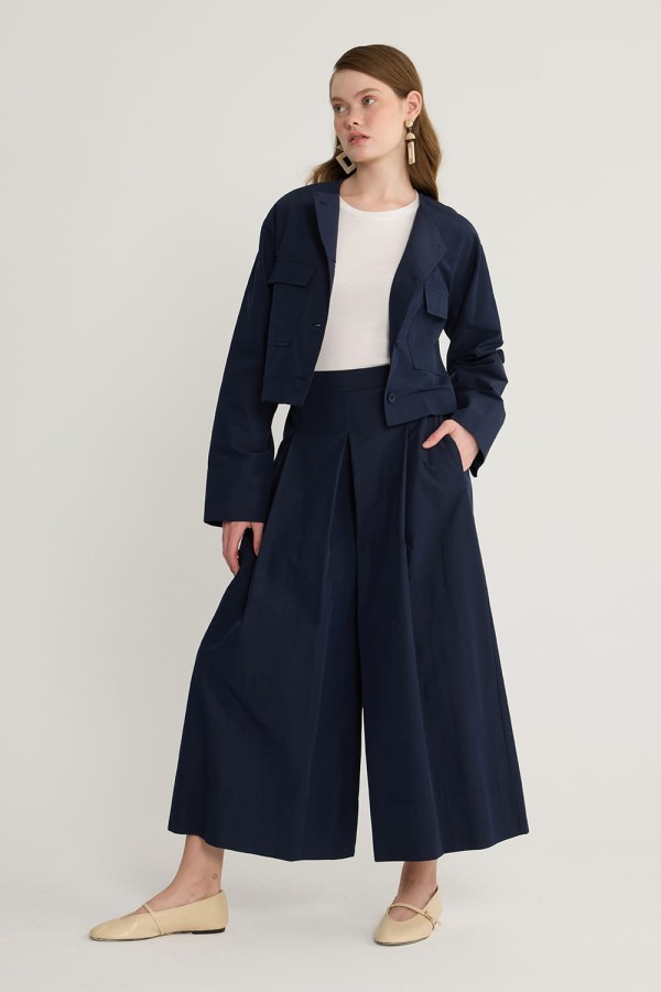 Pileli Pantolon Etek Lacivert