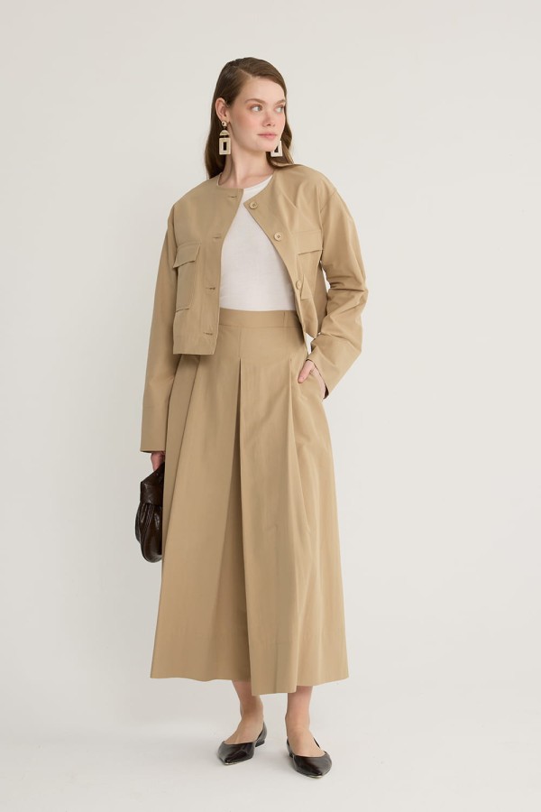 Pileli Pantolon Etek Vizon