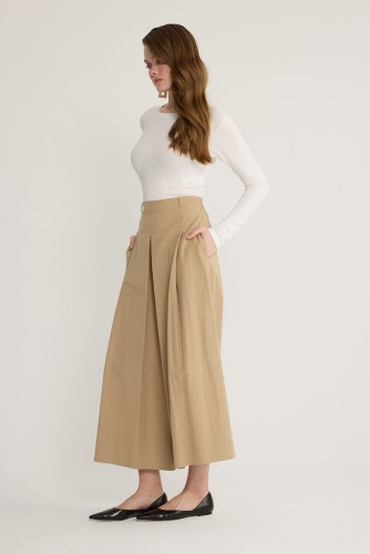 Pileli Pantolon Etek Vizon - Thumbnail