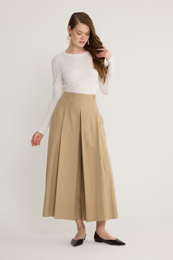 Pileli Pantolon Etek Vizon