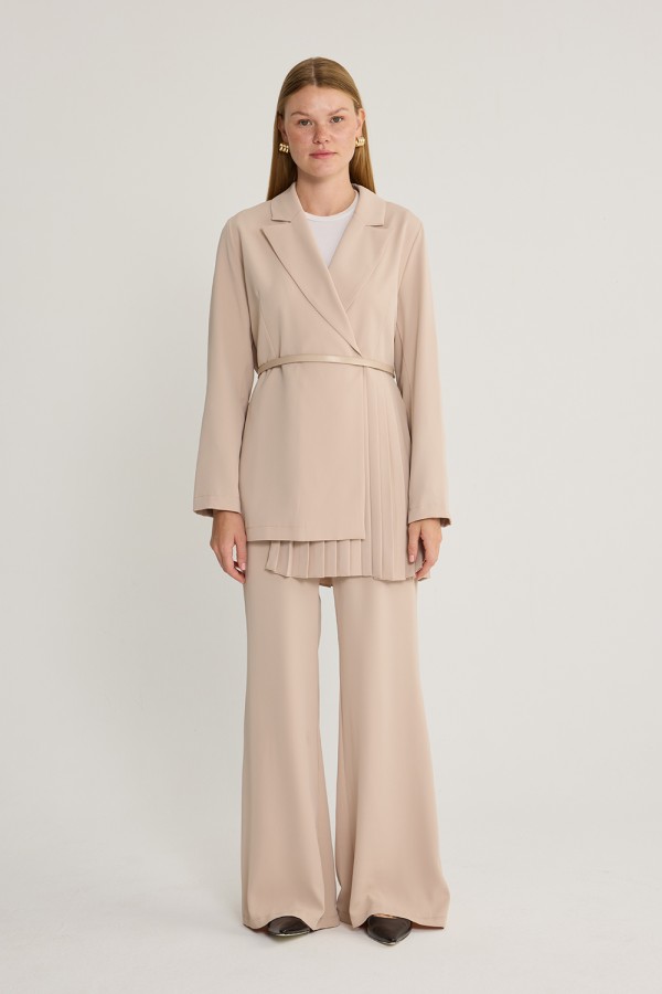 Piliseli Ceket Takım Vizon