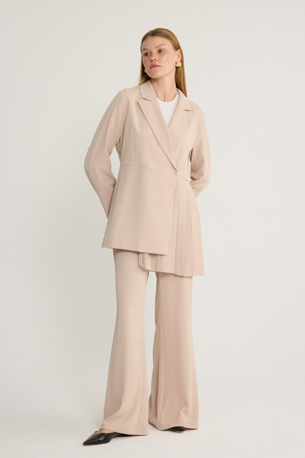 Piliseli Ceket Takım Vizon