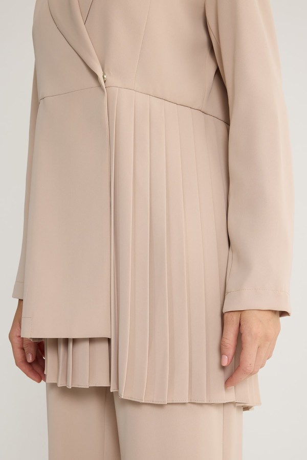 Piliseli Ceket Takım Vizon