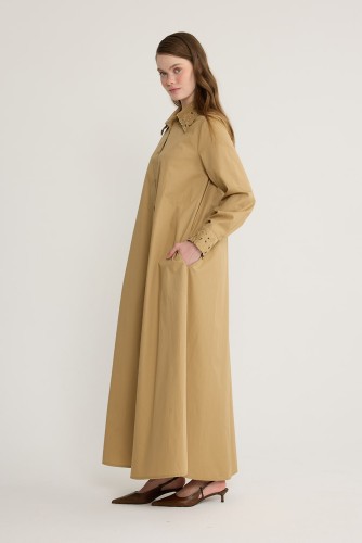 Rosa Nakışlı Elbise Camel - Thumbnail