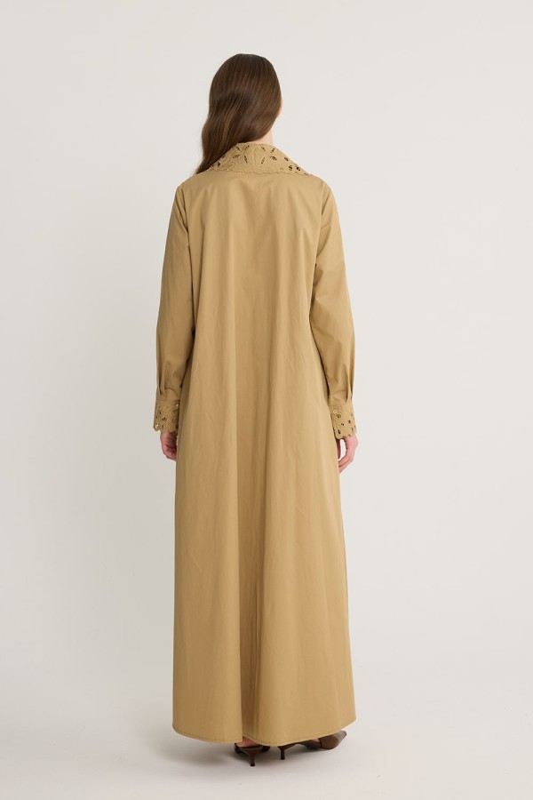 Rosa Nakışlı Elbise Camel