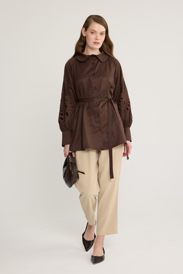 Vina Nakışlı Gömlek Kahve