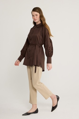 emiles - Vina Nakışlı Gömlek Kahve