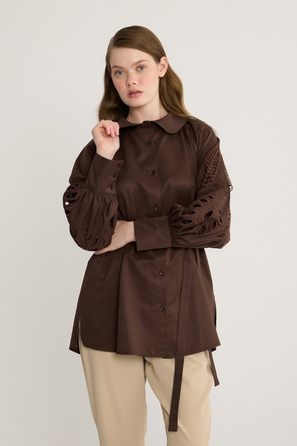 Vina Nakışlı Gömlek Kahve