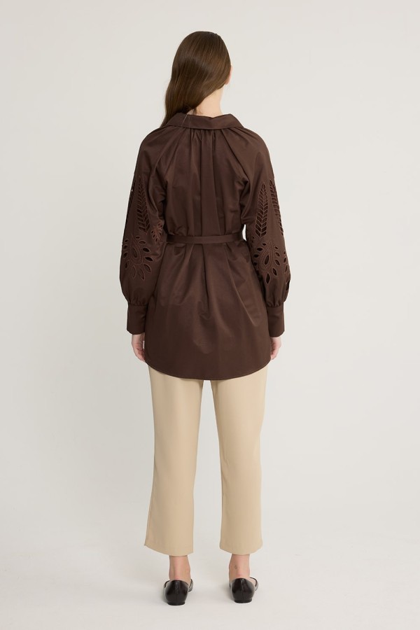 Vina Nakışlı Gömlek Kahve