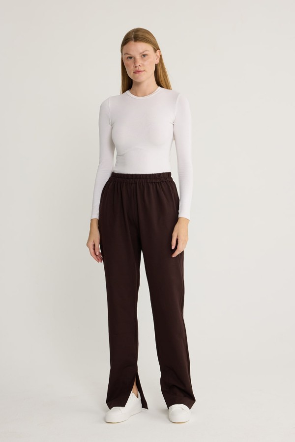 Yırtmaç Detaylı Pantolon Kahve