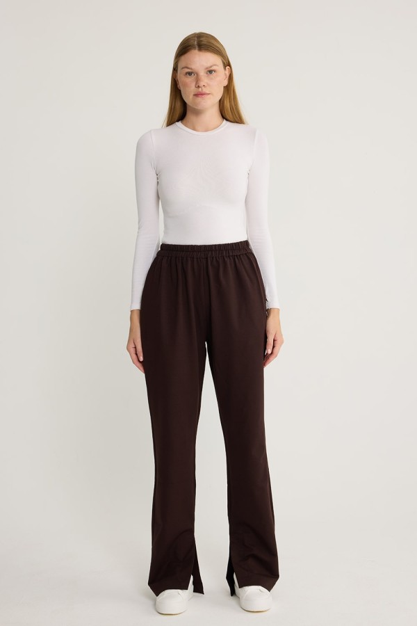 Yırtmaç Detaylı Pantolon Kahve