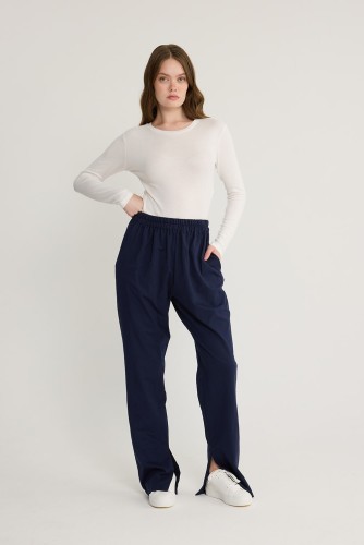 Yırtmaç Detaylı Pantolon Lacivert - Thumbnail